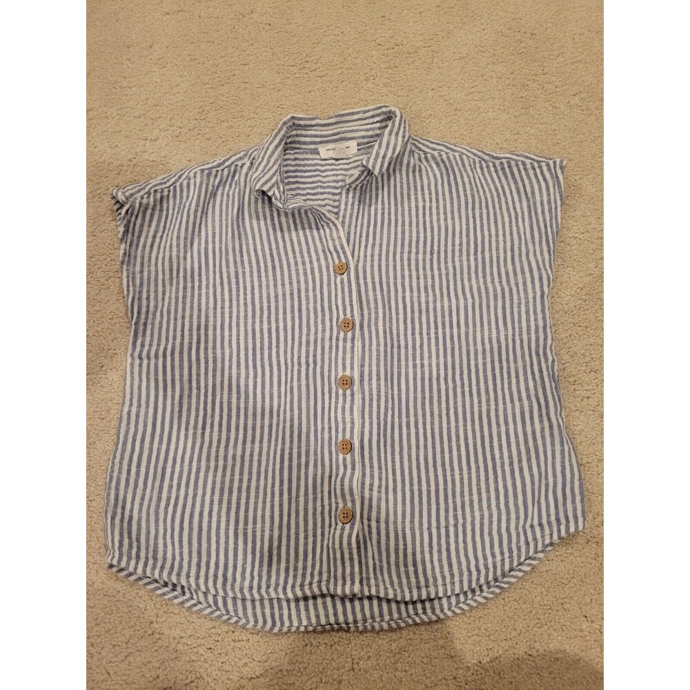 Beach Lunch Lounge Button Down Shirt Camp Shirt Gauze Pinstripe Women’s Small
